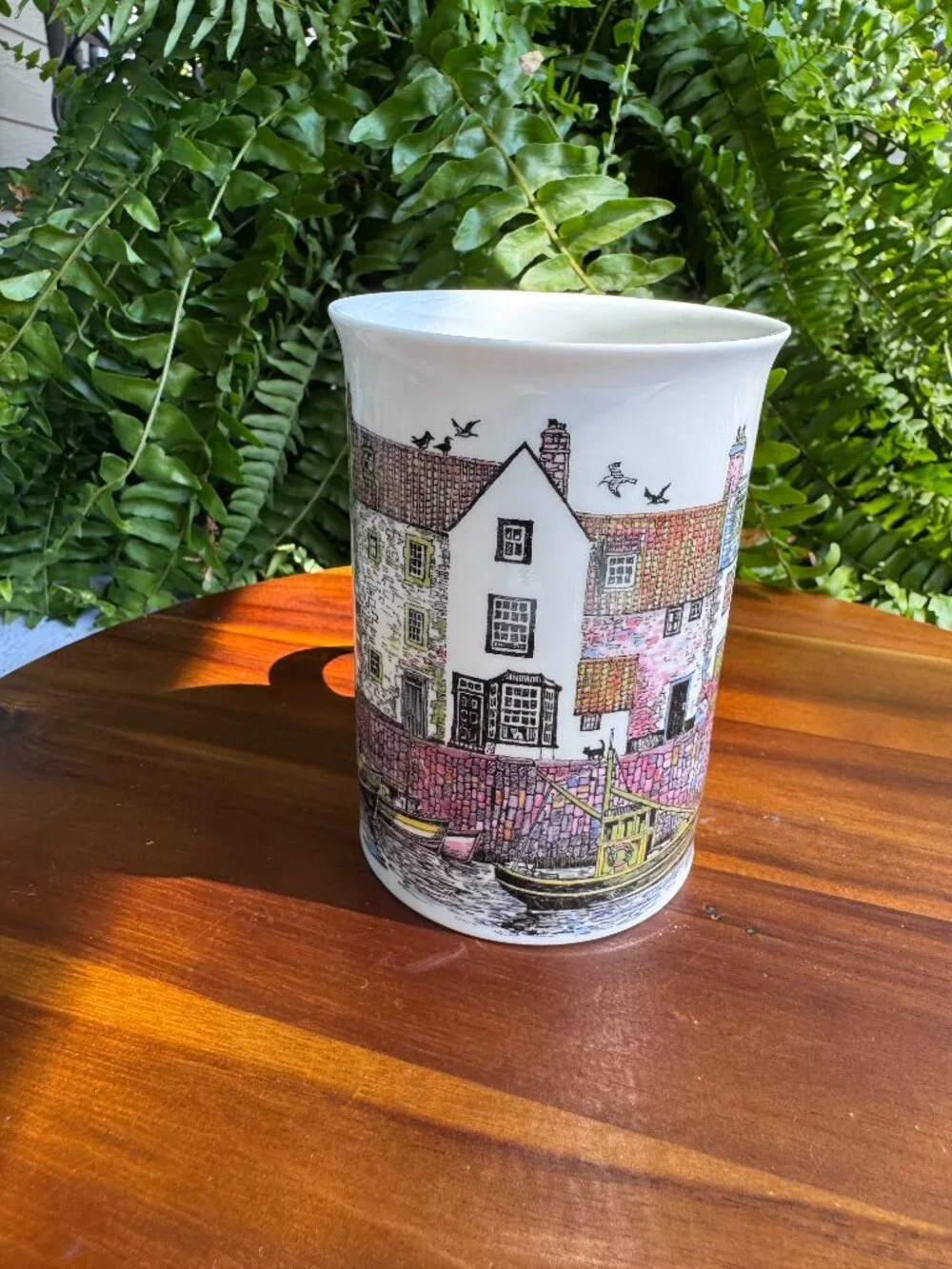 Vintage Dunoon Sue Scullard Cottages Fine Bone China Mug, British Harbor